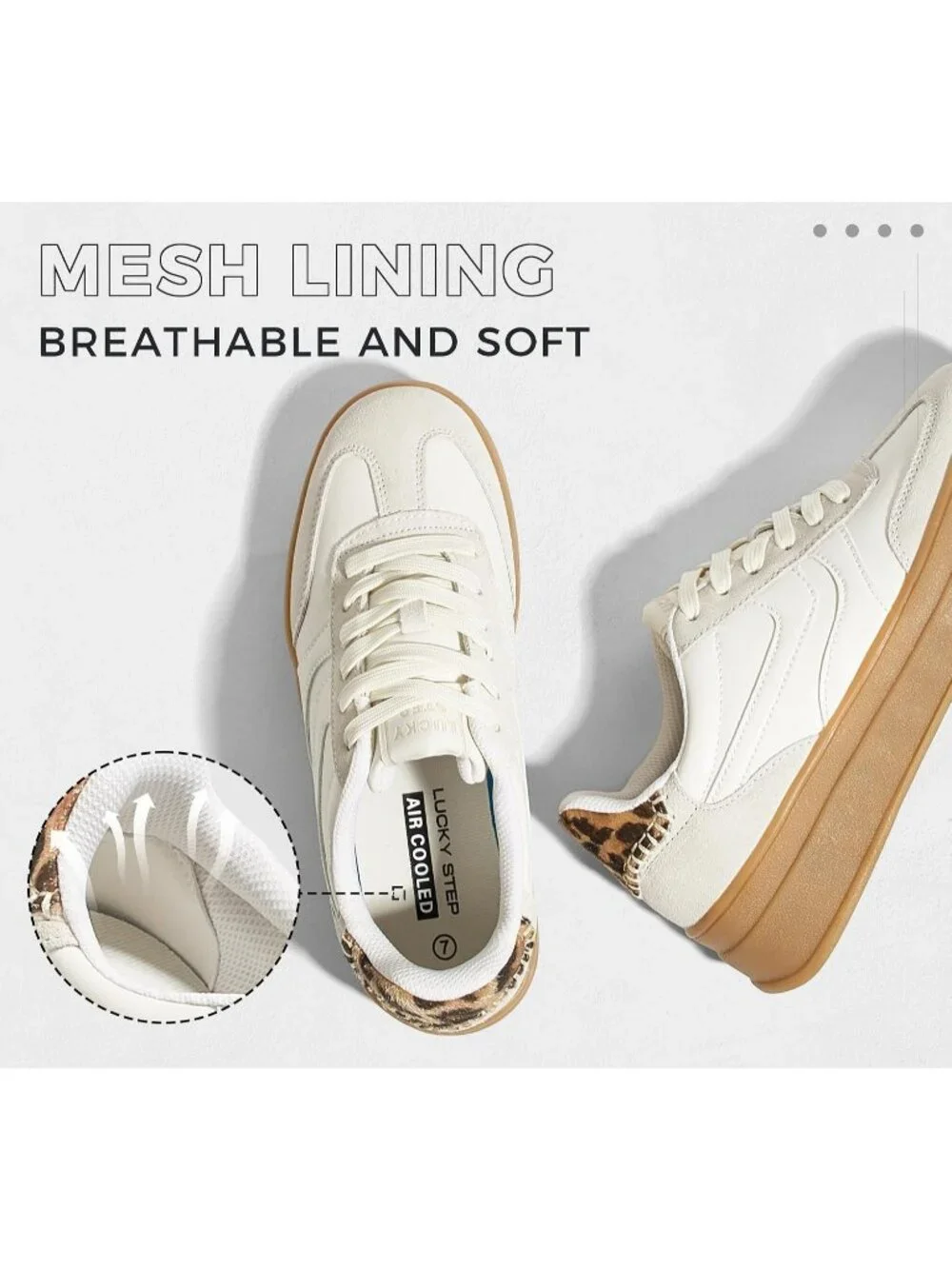 Women's Beige Platform Thick Gum Sole Comfortable Tennis Skate Walking Sneakers